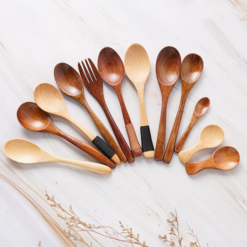 Factory wholesale wooden spoons, nanmu Japanese-style tied small wooden spoons, lotus wood soup spoons, coffee spoons, long-handle and short-handle tableware