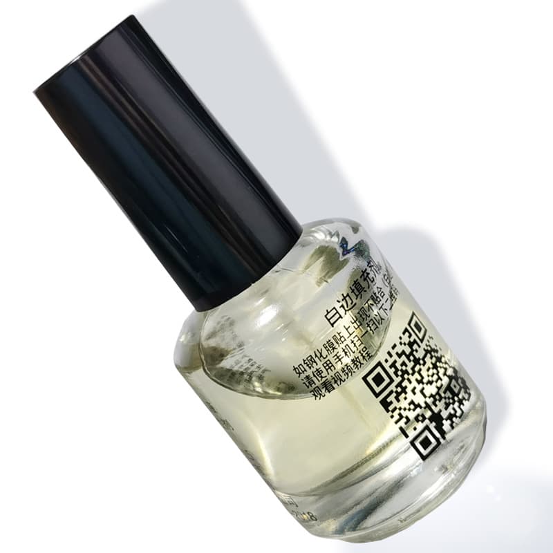 White edge filler liquid for mobile screen repair, non-curing tempered film restoration, and edge gap elimination.