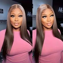 Human Hair Wig Front Lace Wig Cross-border Hot Selling Wig Fashion Middle Part Black Long Straight Hair