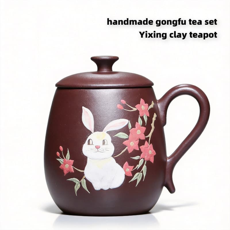 Yixing Original Old Purple Clay Hand-Painted Cute Rabbit Zisha Lid Cup Small Capacity Gift Purchase Engraving