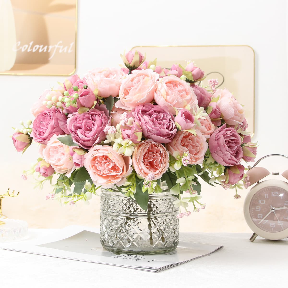 Simulated flower 5 small roses Korean style Persian peony simulated flower home wedding rose bouquet decoration
