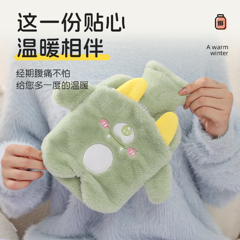 Cartoon Plush Fillable Hand Warmers, Double Hand Pocket Size, Anti-Rabbit Hair Hot Water Bag Cloth Cover Sold Separately, Thickened Hot Water Bottle
