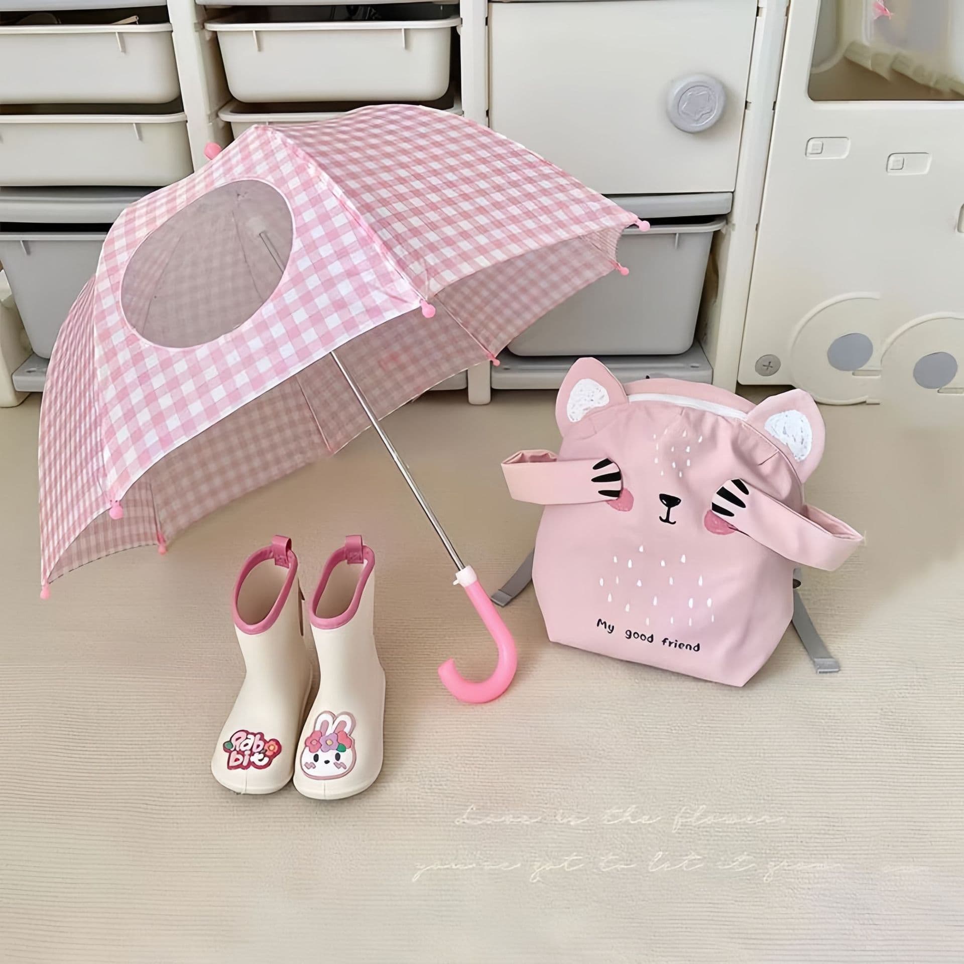 In-stock Wholesale, Ins Korean Style Plaid Children's Thick Windproof Umbrella, Baby Cute Street Photography Transparent Umbrella