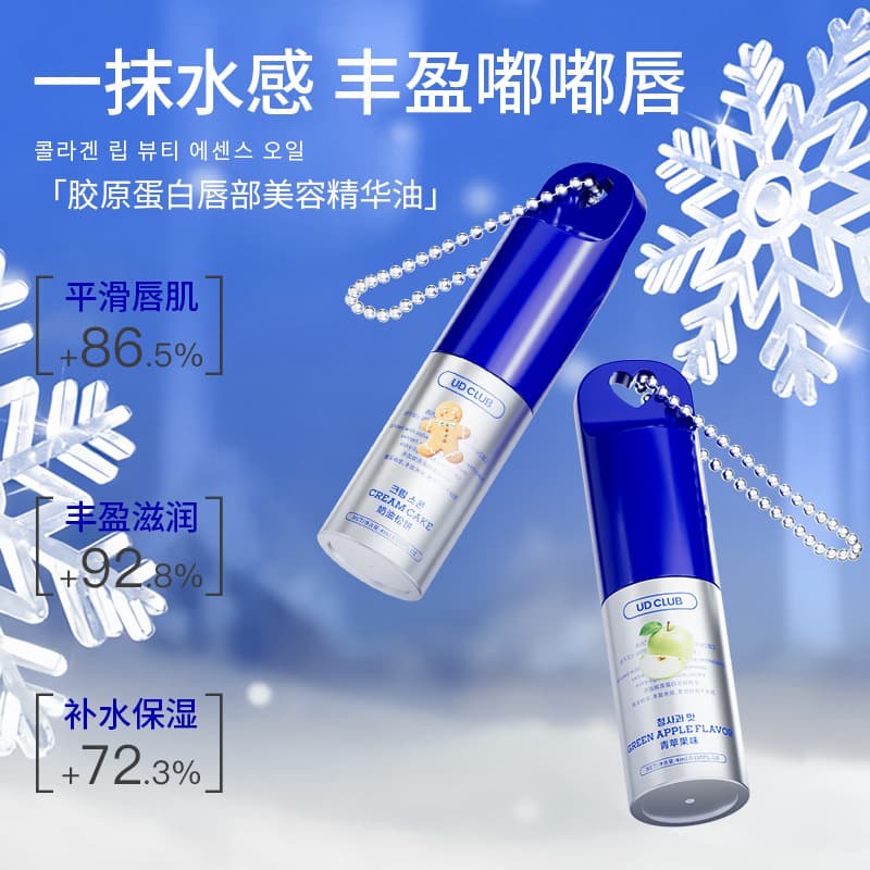 UDCLUB Milky Green Apple Collagen Lip Essence Oil Beauty Liquid Lip Oil Moisturizing and Nourishing Free Hanging Chain