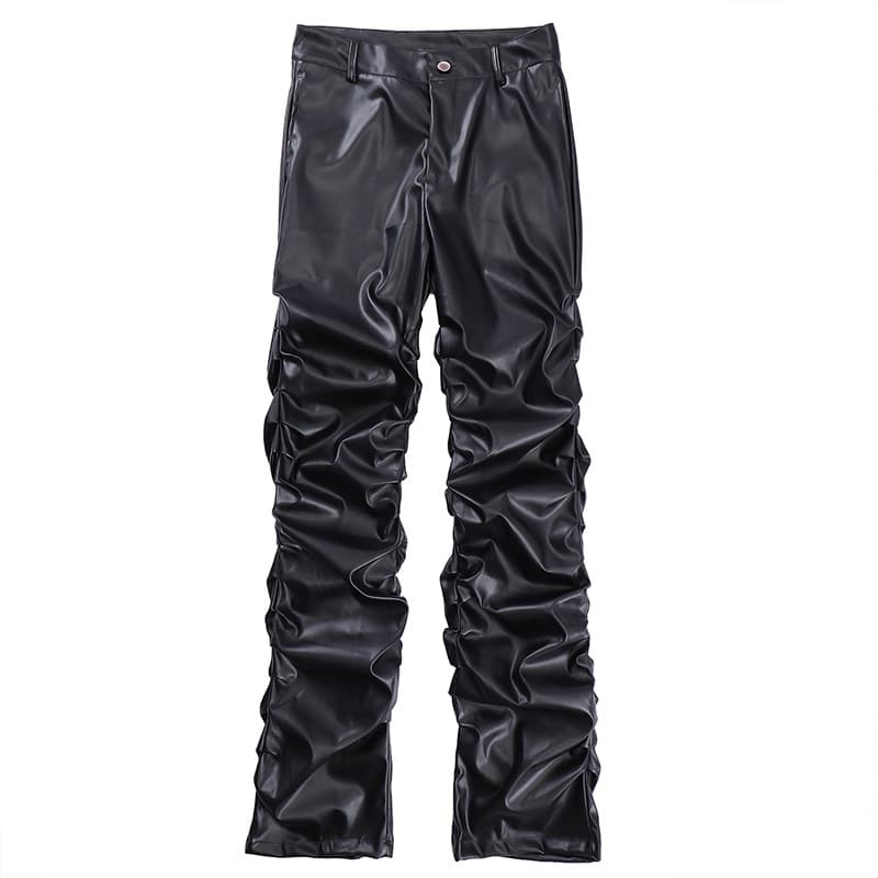 YPRS Men's Dark Niche Design Sense Glossy Wrinkle Leather Pants, Men's Ins National Trend Hip-Hop Loose Casual Trousers