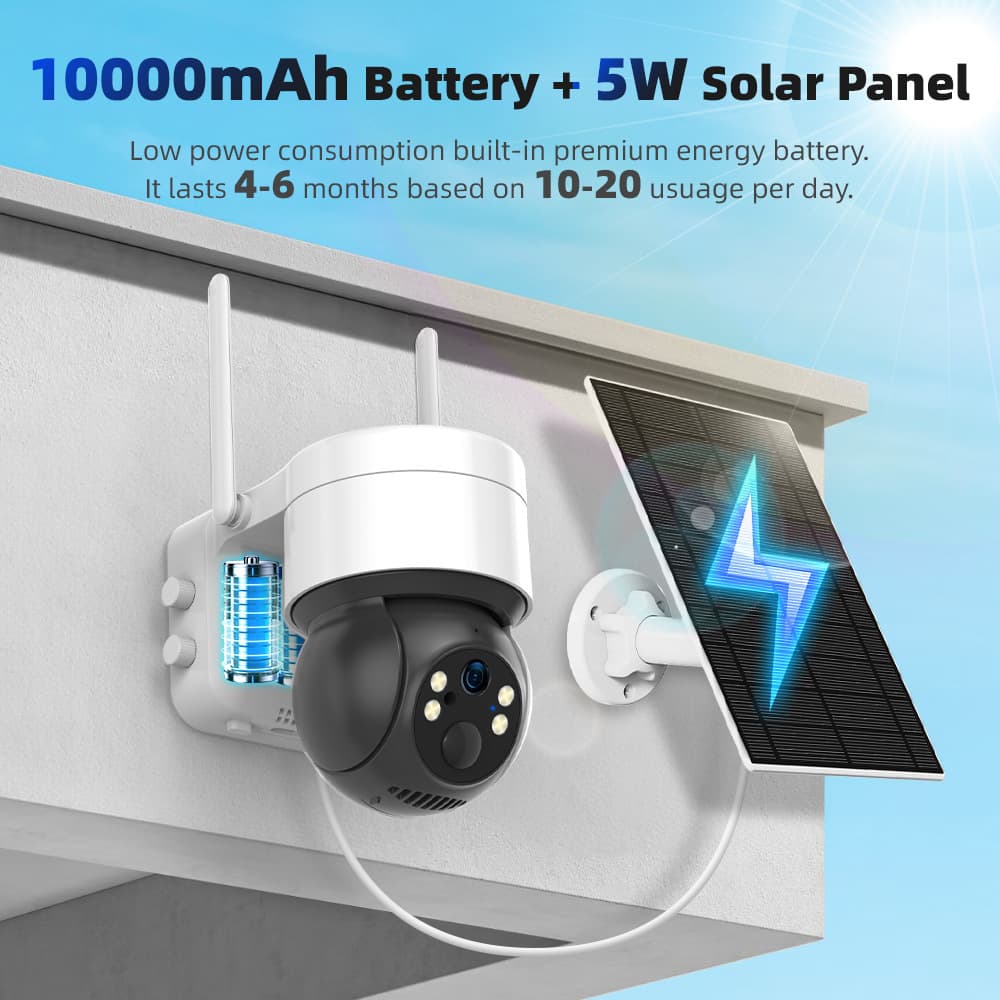 Tuya Low Power Monitoring Camera WiFi Solar Battery PTZ Outdoor Auto Tracking Camera