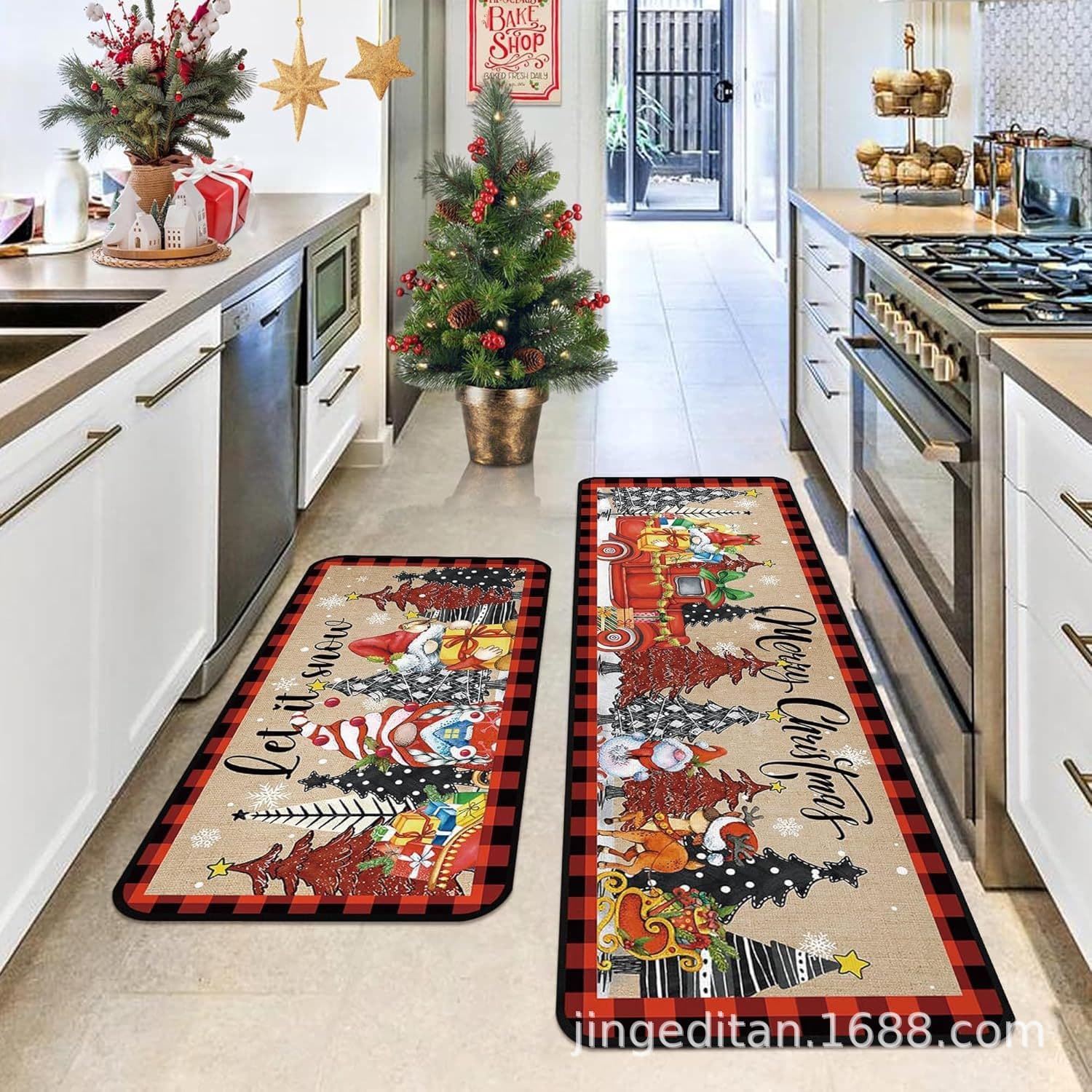 Christmas Decoration Doormat Kitchen Long Strip Doorway Cross-Border Foot Mat Christmas Crystal Velvet Kitchen Mat Grinch Carpet