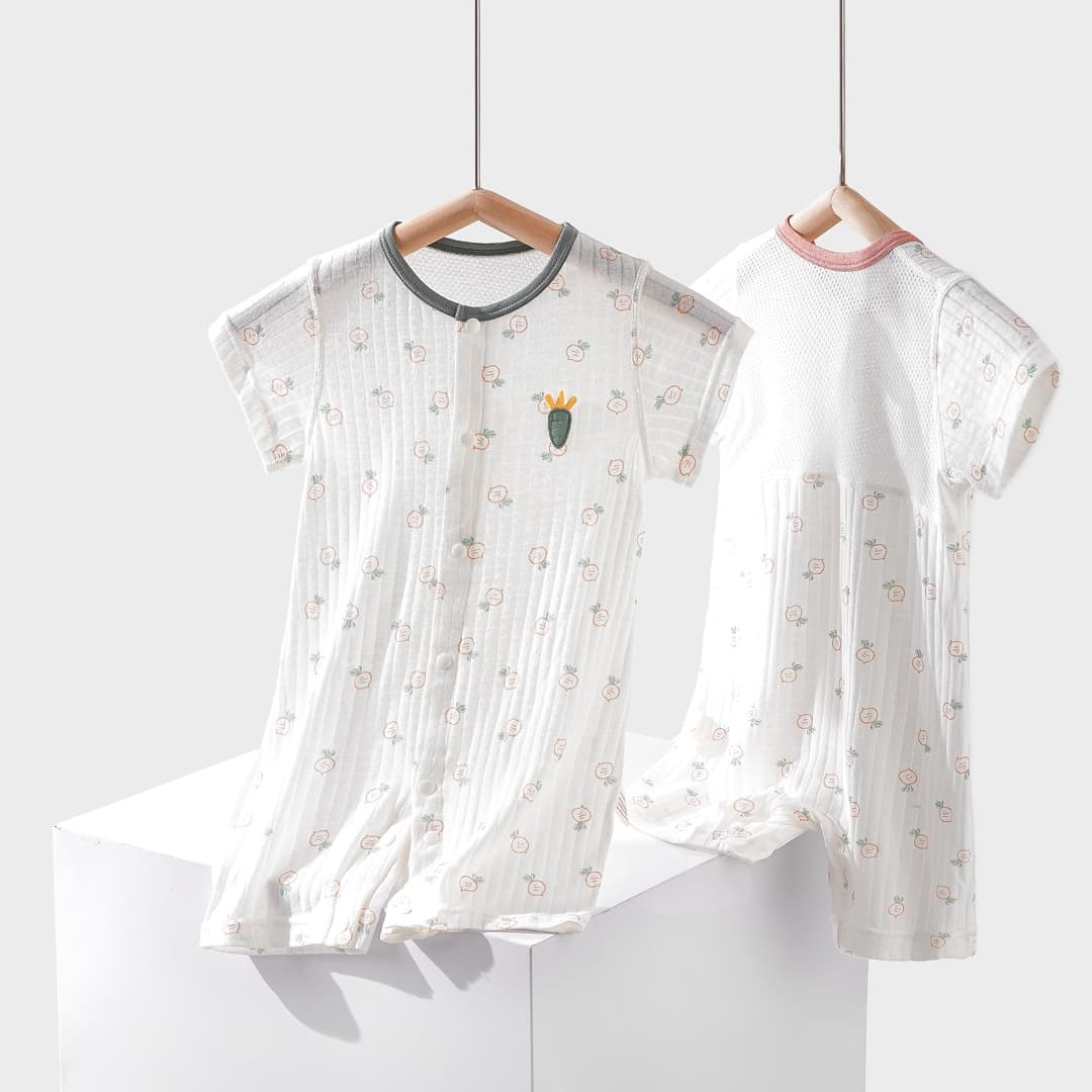 Summer Bamboo Fiber Baby Romper Newborn Thin Air Conditioning Clothes Short Sleeve Neutral Style Allergy Free Breathable Soft