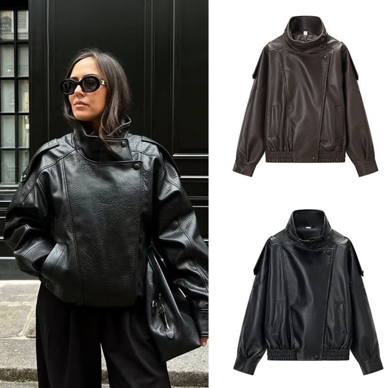 European and American Cross-border Women's Fashion Versatile Loose Casual Long-sleeve Lychee Texture Jacket for Spring and Autumn