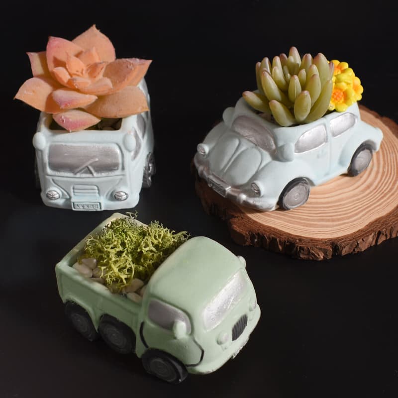 DIY Car Bus Gypsum Flower Pot Mold American Country Style Cartoon Car Succulent Planter Gypsum Silicone