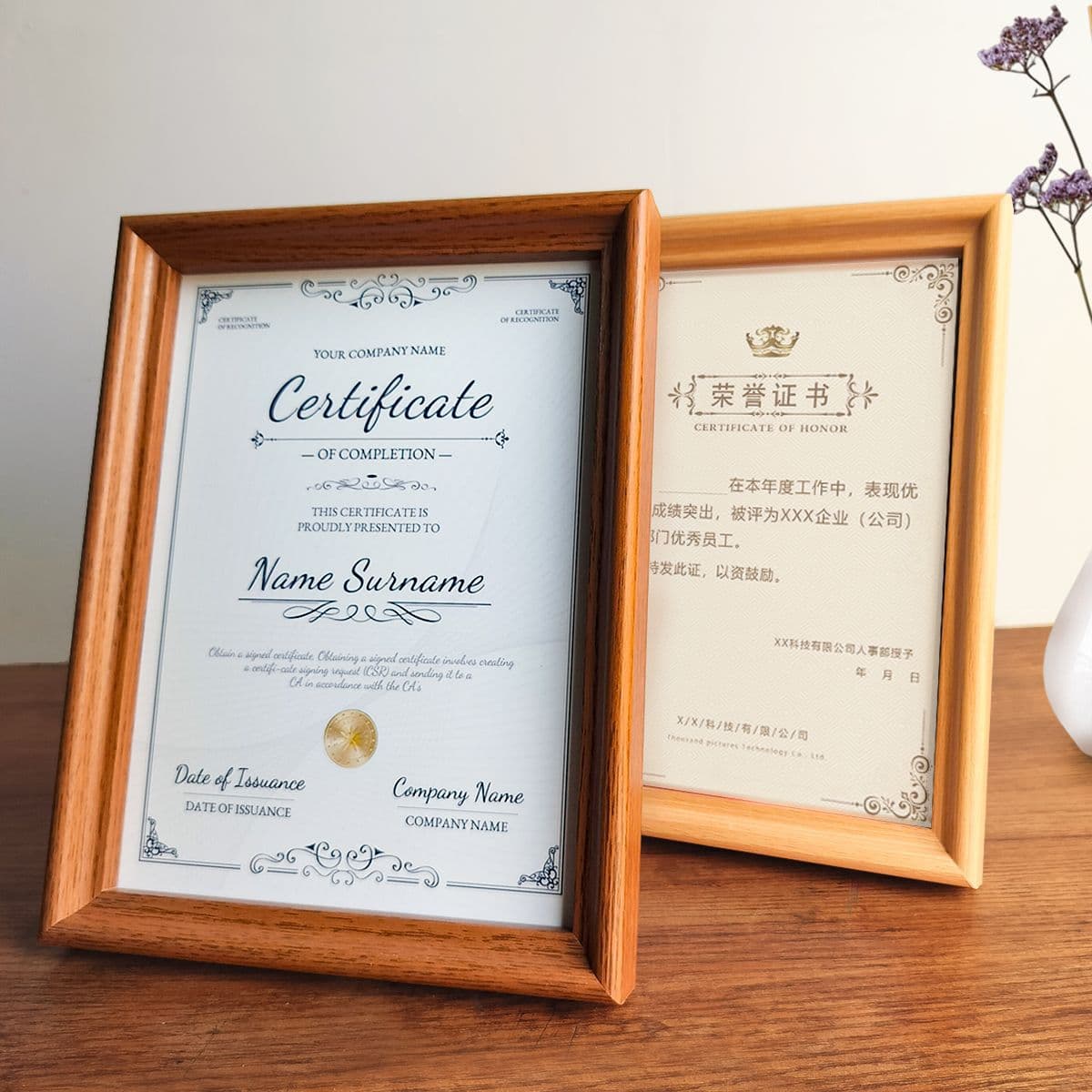 MDF Wooden Picture Frame A4 Certificate Frame Patent Award Frame Display Frame Horizontal and Vertical Universal Wooden Frame