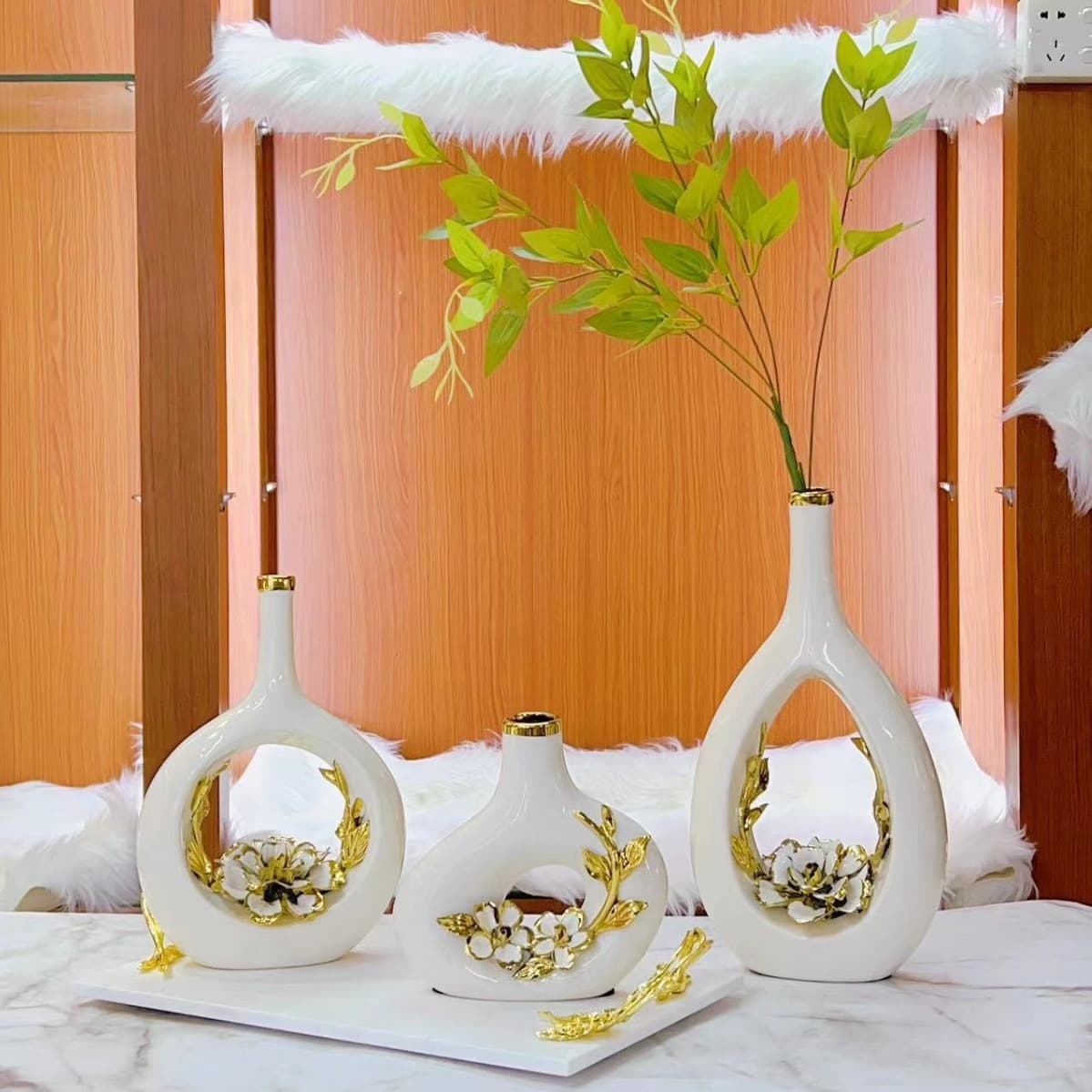 New Ceramic Electroplated Decal Gold Vase European Style Flower Arrangement Vase Craft Decoration Modern Home