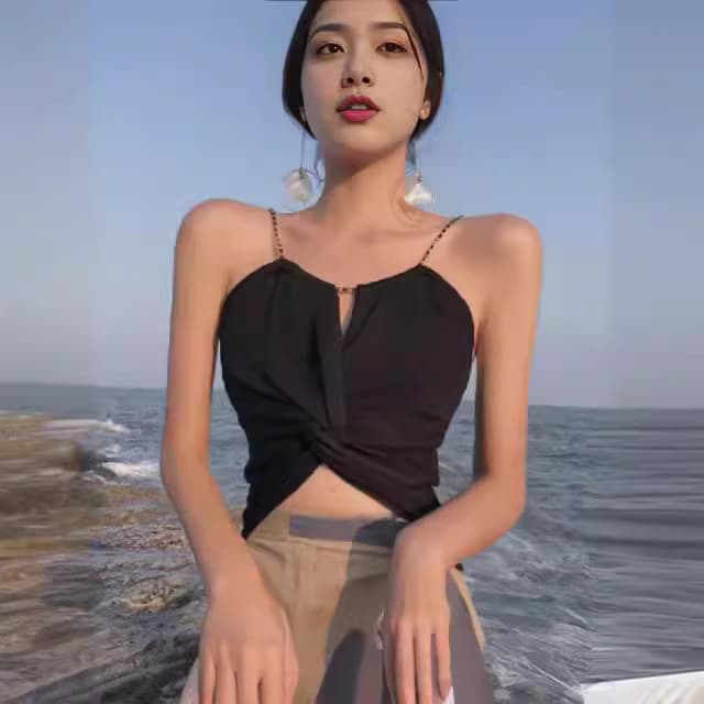 Small vest for women 2024 spring new women's Korean style kink chain personalized halter top slim-fitting navel-baring outfit