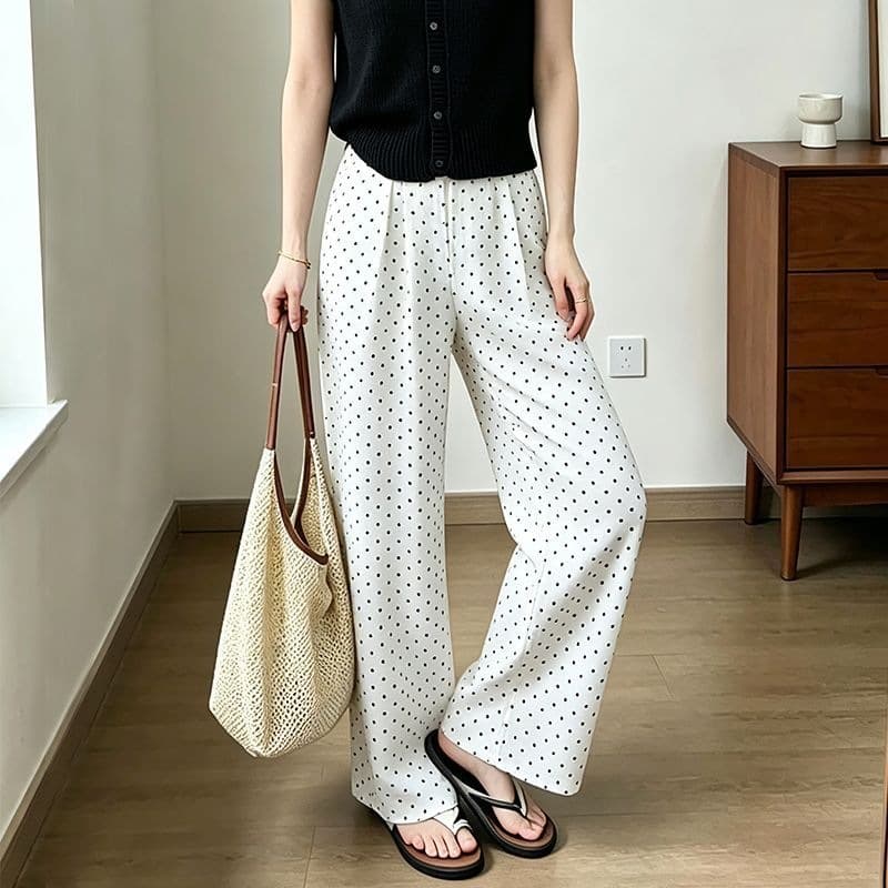 Polka Dot Wide-leg Pants for Women 2026 Summer New Versatile Pants Loose Slimming Casual Thin Draping Straight Pants