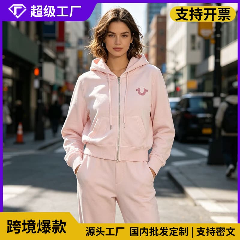 TRUE RELIGION Sweater Cross-border Retro Y2K High Street Trend Rhinestone Velvet Zip-up Hoodie