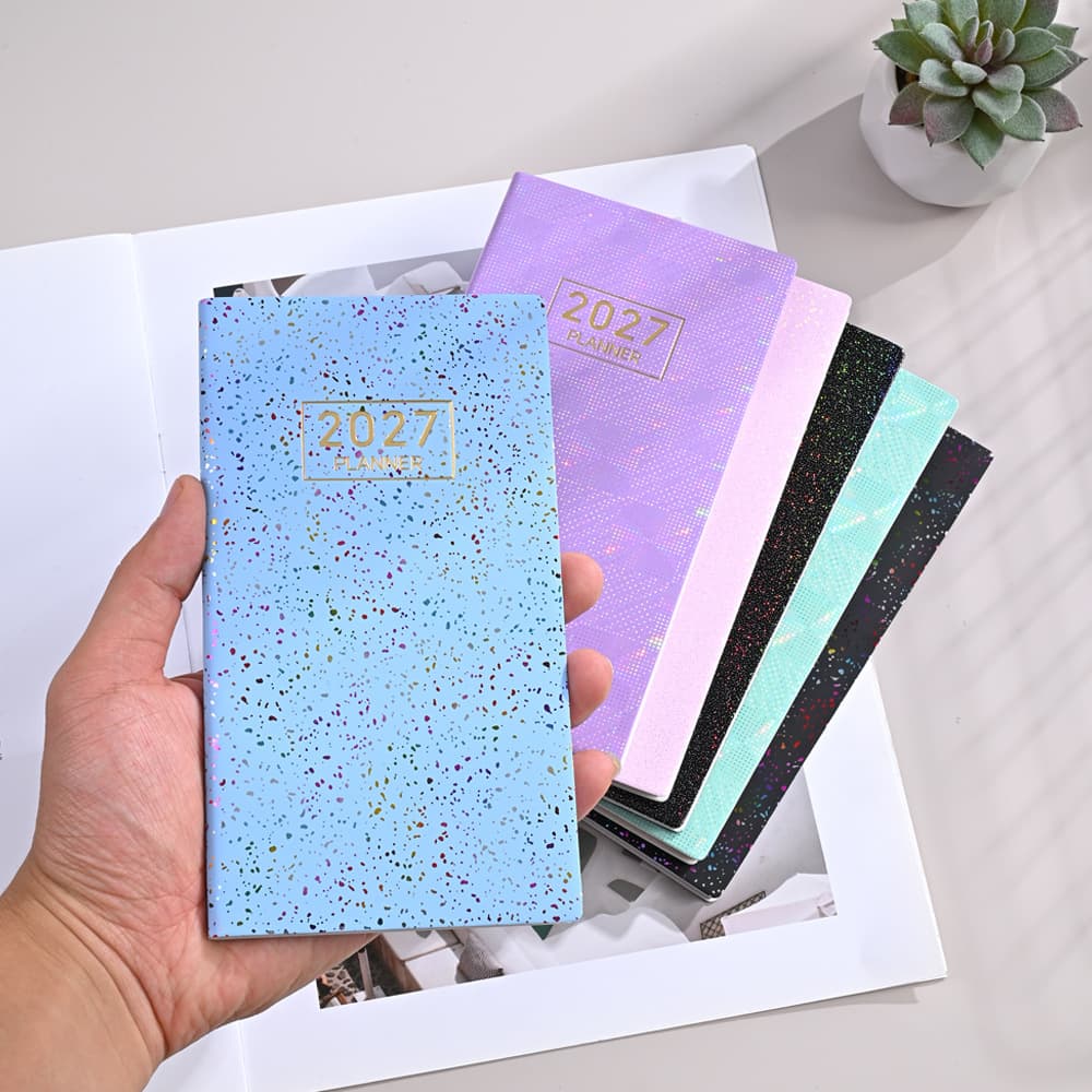 2027 English Laser English Daily Planner 2026 Shiny Cover Thin Weekly Calendar Cross-border Daily Planner