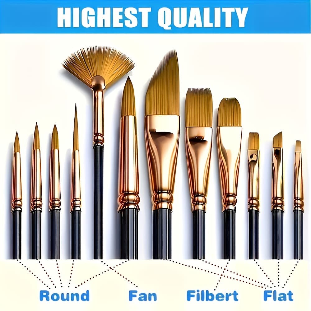 Nylon hair brush set 12 watercolor acrylic oil painting hook line fan-shaped professional painting tools oil paint brush set
