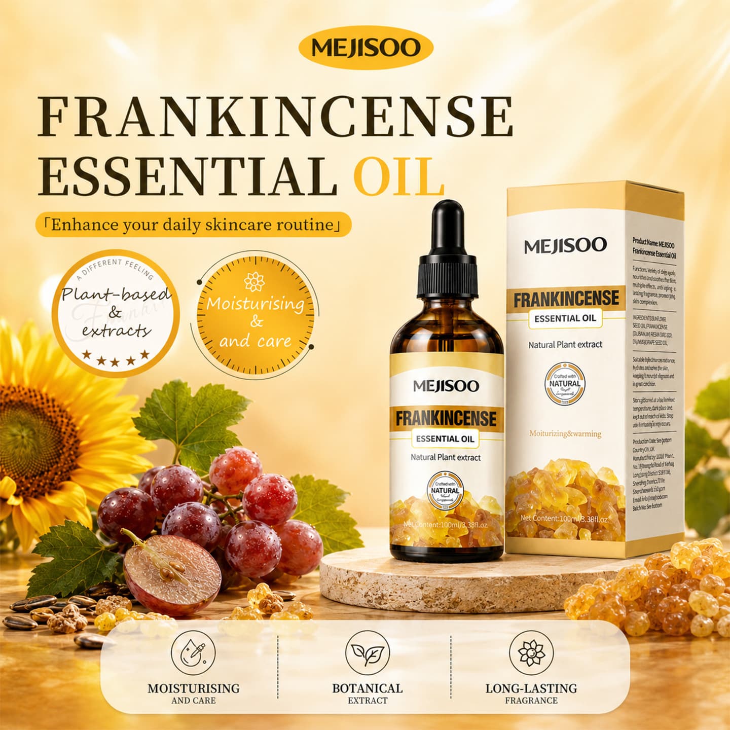 Frankincense Essential Face & Body Massage Oil, Moisturizing & Repairing Serum