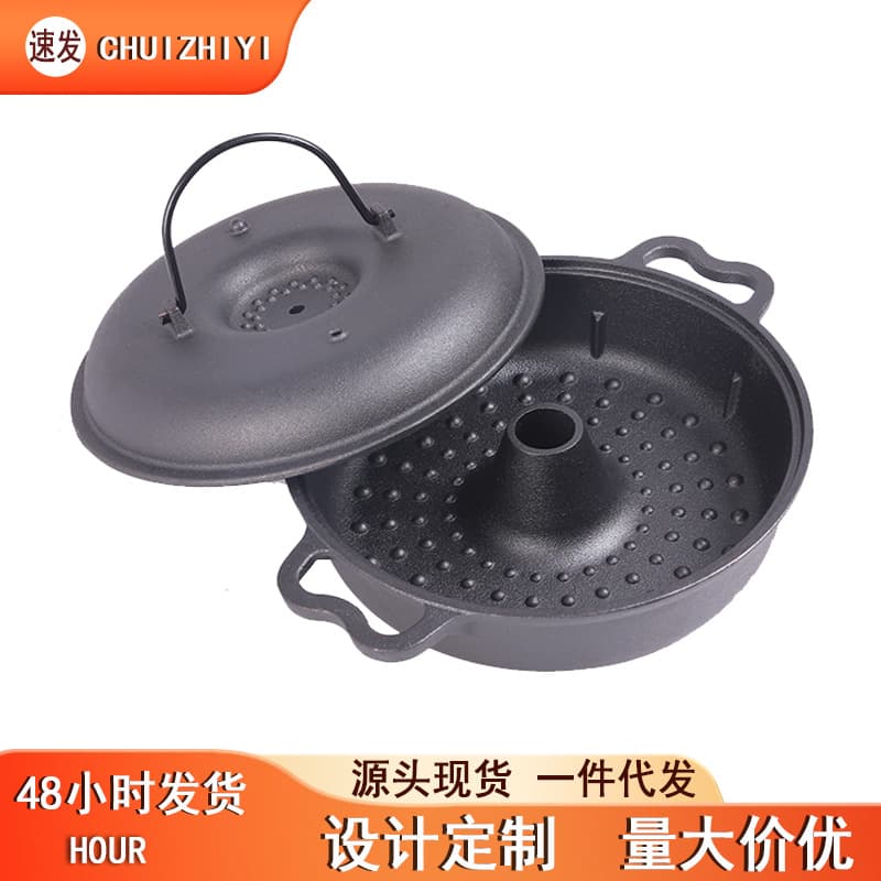 Cast Iron Sweet Potato Roaster Thickened Double-Hole for Baking Yams Potatoes Corn Home Use Uncoated Cast Iron Roasting Pan