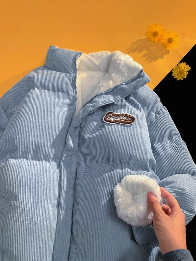 Corduroy reversible cotton coat men's winter plus velvet thickened warm cotton coat lamb wool loose couple cotton coat