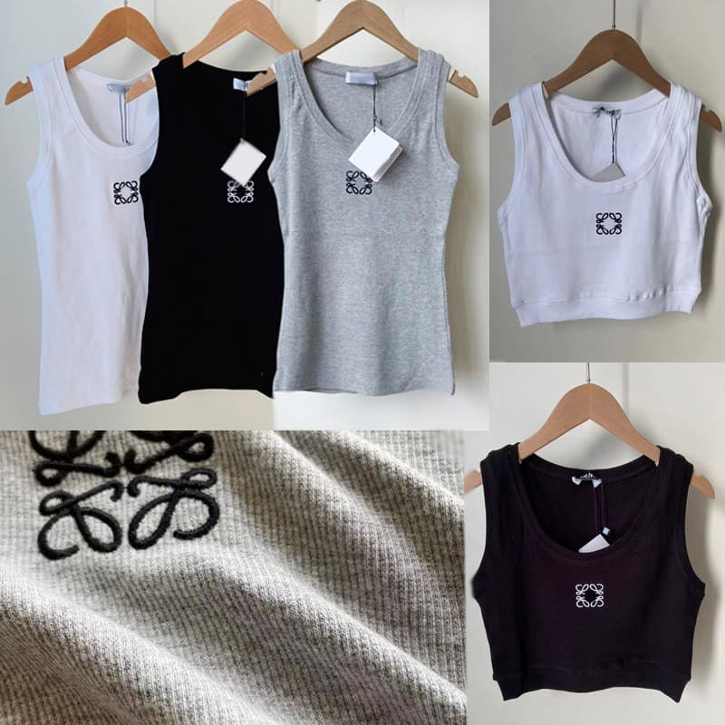 New Luo Jia Four Seasons Ribbed Knit Vest with Embroidered Logo, Long and Short Styles, Sleeveless, Slimming Camisole