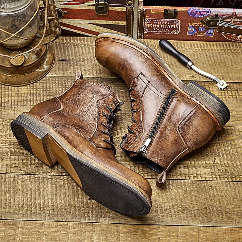 Genuine Leather Martin Boots Men's British Leather Boots High-Top Leather Shoes Handmade Vintage Boots Men's Cowhide Boots Work Boots Short Boots Fashion
