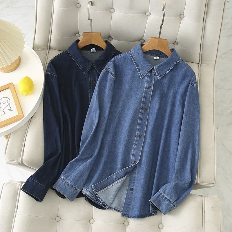 Denim Shirt for Plus Size Women 2025 Autumn New Style Fat mm 200 Jin Korean Loose Casual Long Sleeve Base Shirt