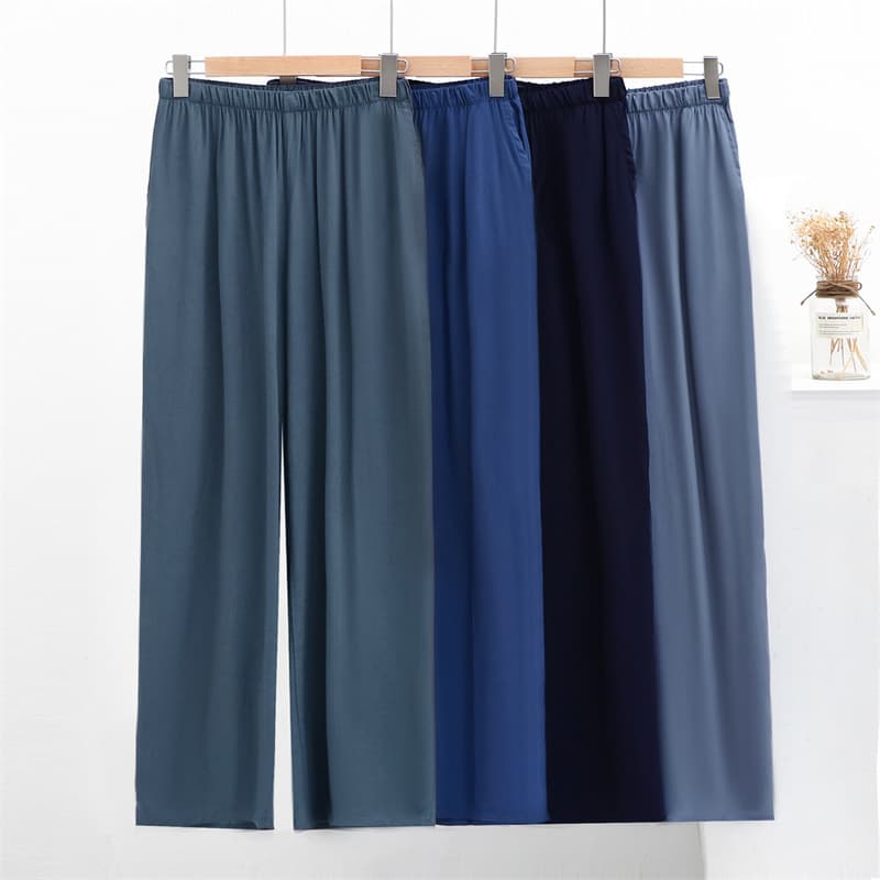 Loose Fit Cotton Silk Pants Men's Large Size Sleepwear with Pockets Artificial Cotton Summer Thin Home Pants Comfortable