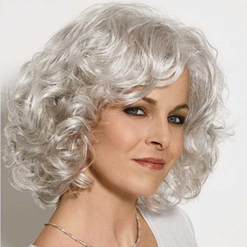Cross-border European and American Wig Ladies Short Curly Hair Middle-aged and Elderly Daily Oblique Bangs Wig Headgear Xuchang Manufacturers Wholesale