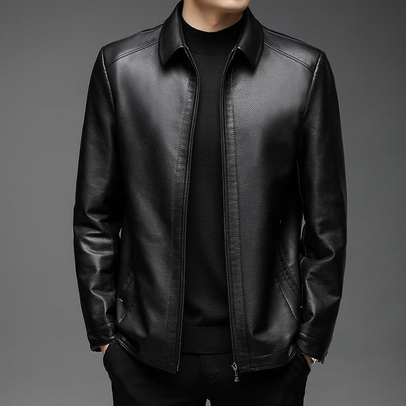 Men's Leather Jacket, 2025 Autumn New Style, Middle-Aged Fashion Business Turn-Down Collar Fleece Lined Casual Men's Leather Coat