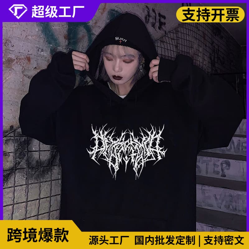 Cross-border Gothic Oversized Hoodie Long Sleeve Harajuku Sweatshirt Women's Aesthetic Hip Hop Vintage Fleece Top