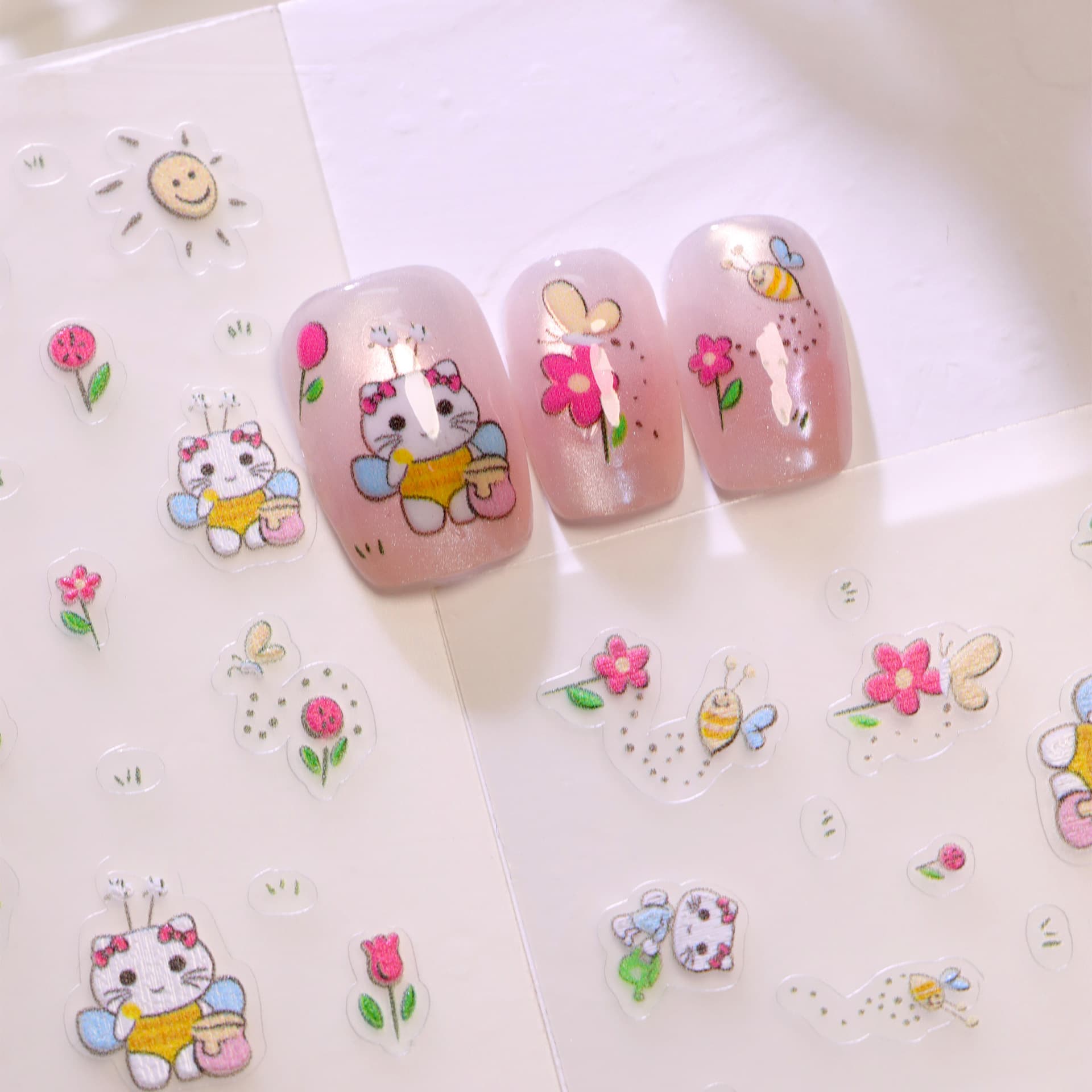 Sweet and Cute Cartoon Nail Stickers Hello Kitty Cat Nail Art Decals Japanese-Style Girly Nail Stickers Wholesale