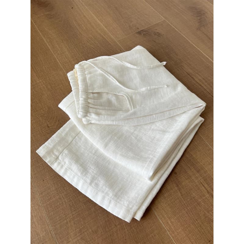 Highly recommended, makes legs look super long!! Washed white ramie pants, flexible and comfortable linen casual wide-leg pants for women