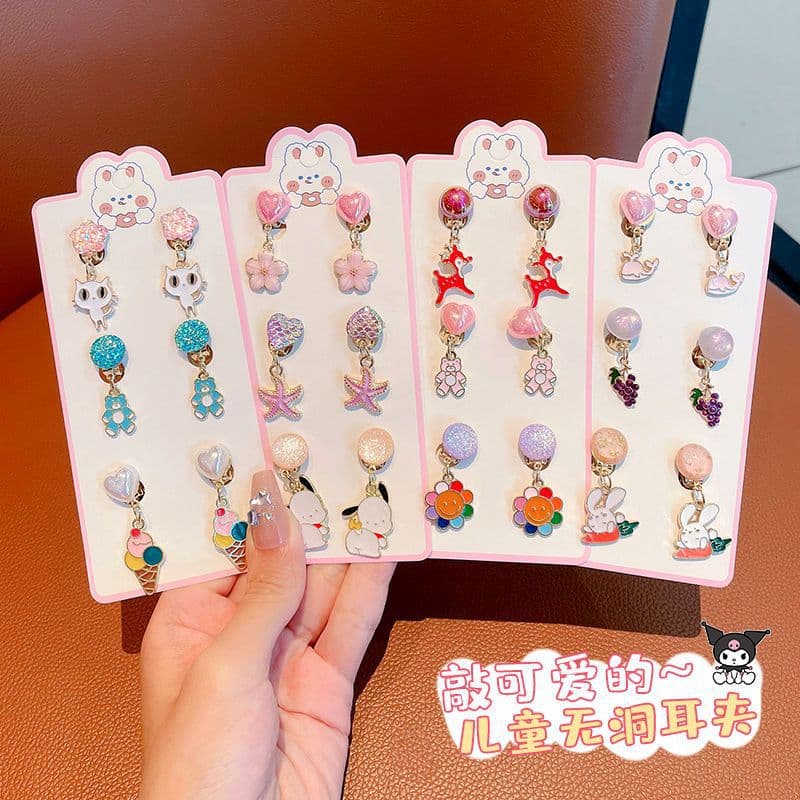 Children's Holeless Earrings Super Cute Princess Cartoon Ear Studs Earrings Girls Baby Fake Earring Holeless Accessories