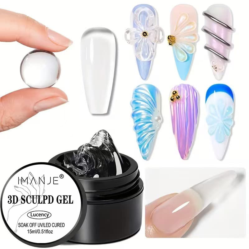 Cross-border hot-selling foreign trade nail art 3D modeling glue three-dimensional non-stick wearable nail shaping glue transparent solid glue