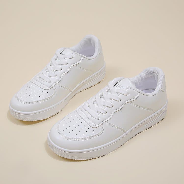 2025 Autumn New Fashion Flat White Sneakers for Women Ins Trendy Student Casual Sports Shoes Lace-up Solid Color Board Shoes