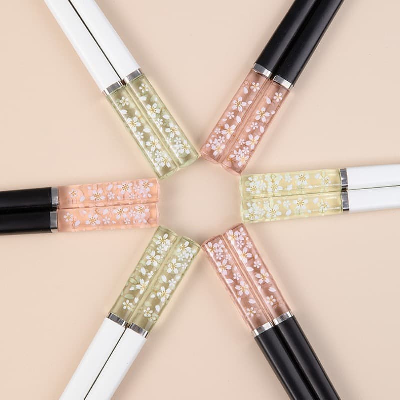 Japanese Amber Sakura Chopsticks Premium Alloy Chopsticks Unique Non-Slip Antibacterial High-Temperature Resistant Household Chopsticks In-Stock Wholesale