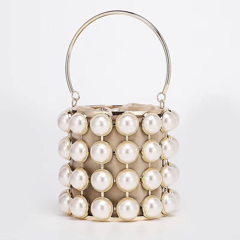 Holy Heron cross-border pearl birdcage handmade hollow bucket women's pearl handbag evening bag evening bag