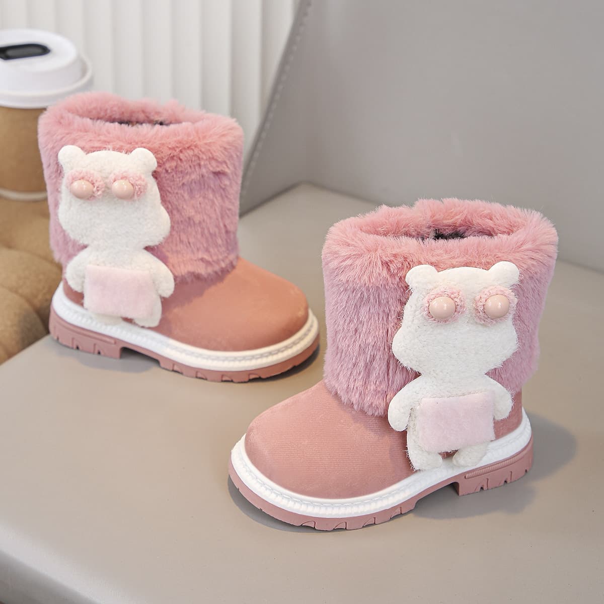 Girls Boots Winter 2025 New Children Snow Boots Mid-Large Kids Fleece-Lined Princess Boots Warm Girls Mid-Calf Boots