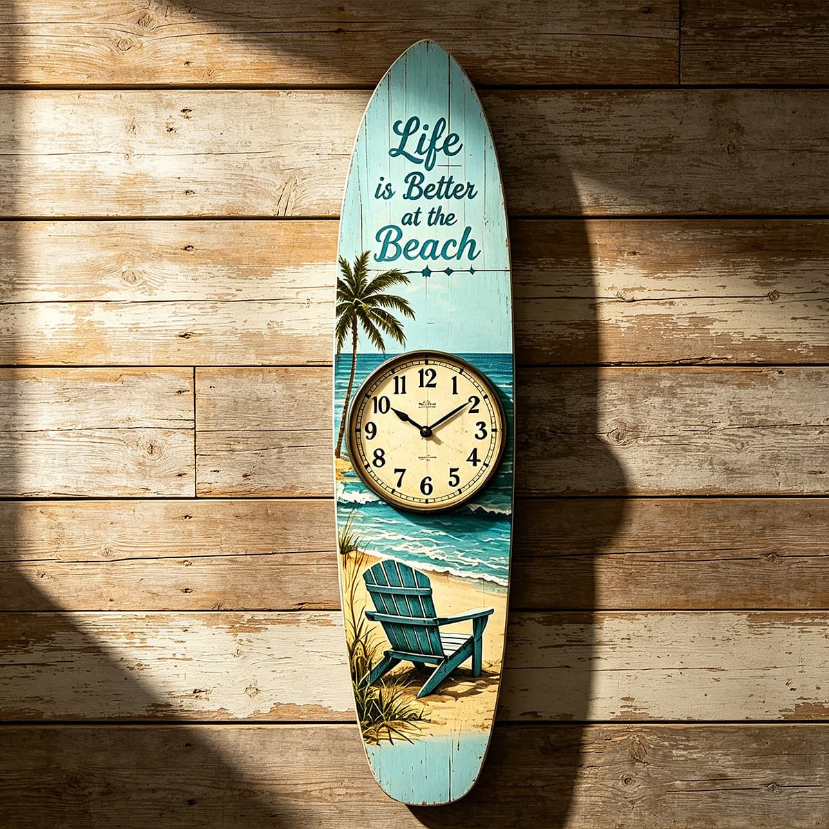 Creative retro decorative wall clock surfboard style beach decoration clock living room entrance background wall wooden clock