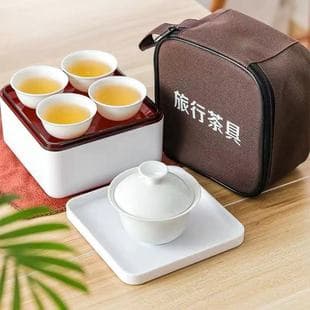 Portable Travel Tea Set for Car, Outdoor Camping with Drainage Tray, Kung Fu Tea Set White Gaiwan Cup and Teacups, Wholesale Tea Set