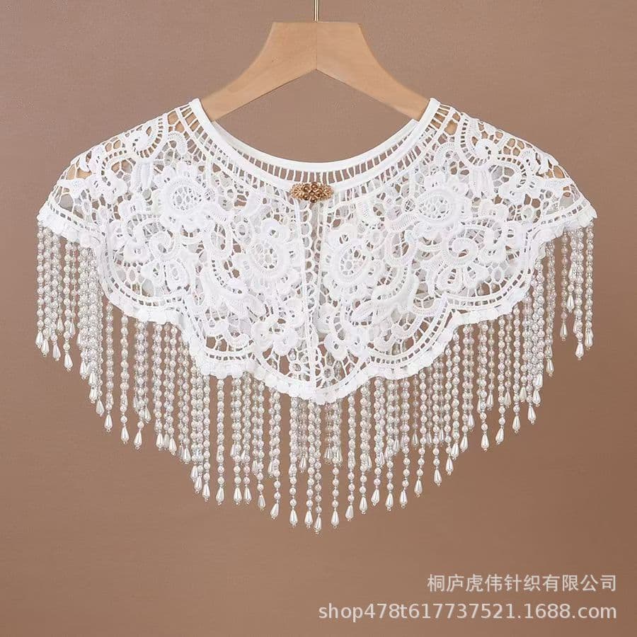 Qipao cloud collar new Chinese-style pearl tassel shawl vest Chinese style Hanfu collar heavy-duty retro lace accessories