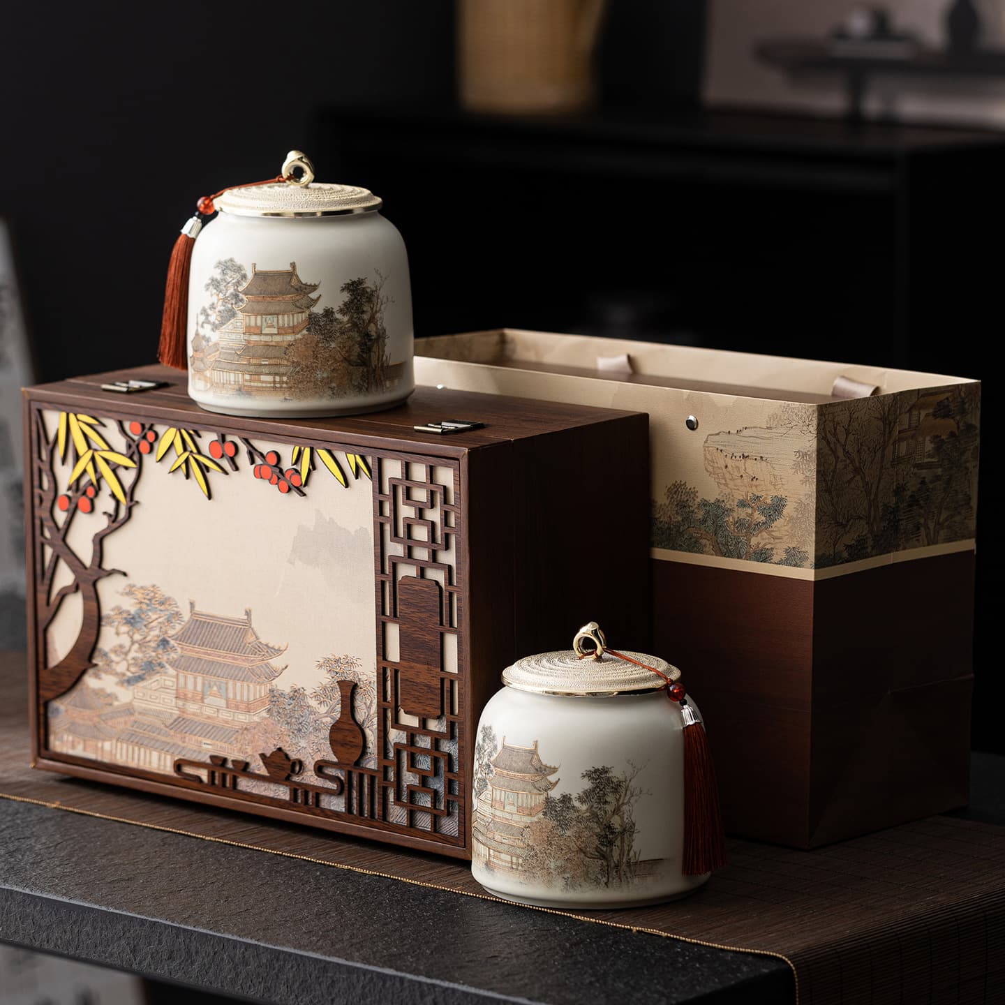 Chinese Vintage Tea Canister Empty Tin Gift Box Set for Jin Jun Mei, Black Tea, Green Tea, Pu'er, Ceramic Storage Can Packaging Box