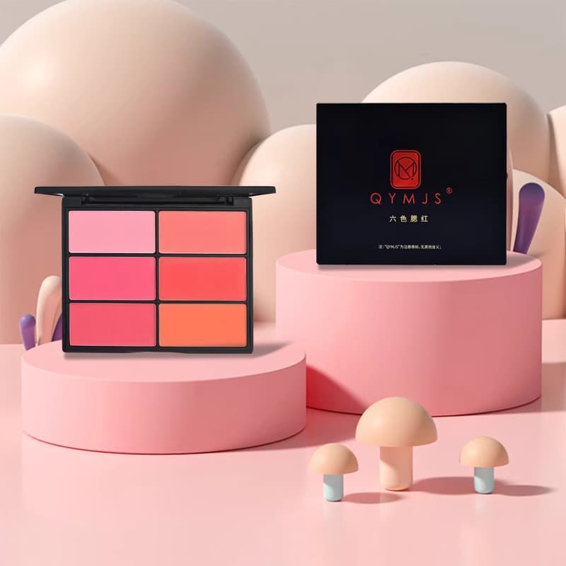 Qingyimei Six-Color Blush Palette Multi-Color Set for Studio Makeup Artists Stage Makeup Affordable Pink and Orange Blush