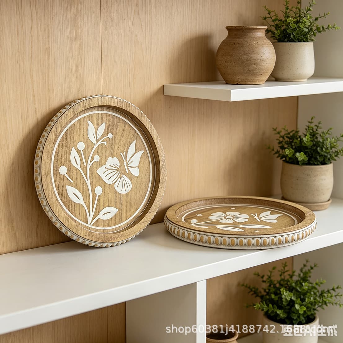 Cross-border Desktop Tray Decorative Storage Tray Fruit Snack Snack Tray Tea Tray Aromatherapy Round Wooden Tray