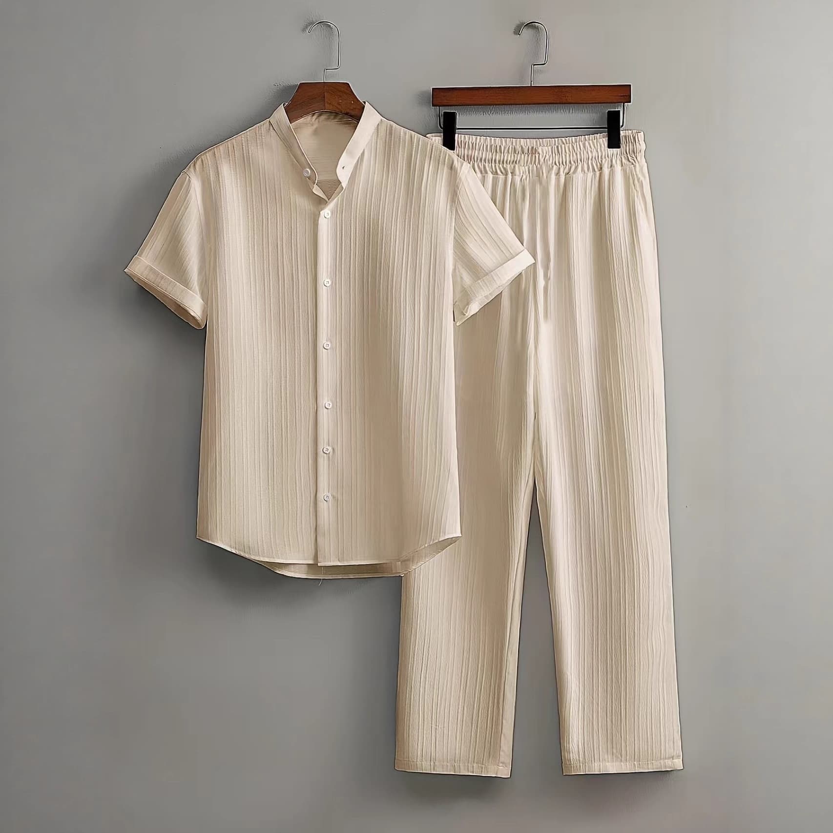 Men's Casual Short Sleeve and Long Pants Set Solid Color Amazon Beach Two-Piece Set for Cross-Border Trade on AliExpress