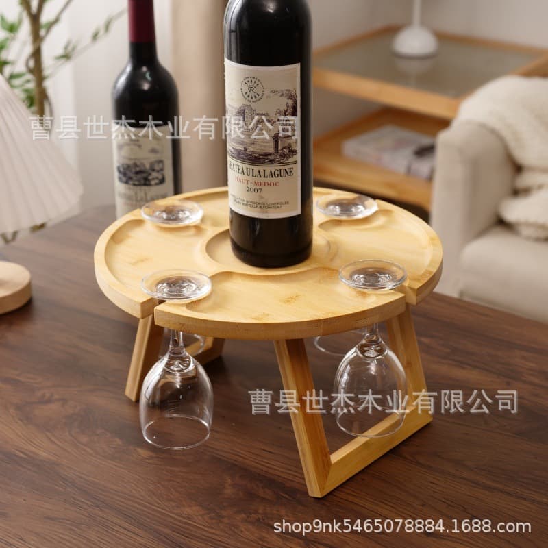 Wooden Folding Table, Outdoor Mini Wooden Picnic Tray, Portable Snack Table, Solid Wood Wine Rack