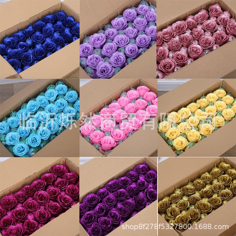 200-Piece Bulk Gold Powder Crystal Roses Blue Enchantress Artificial Flower Heads, Wedding Packaging Materials Manufacturer Wholesale