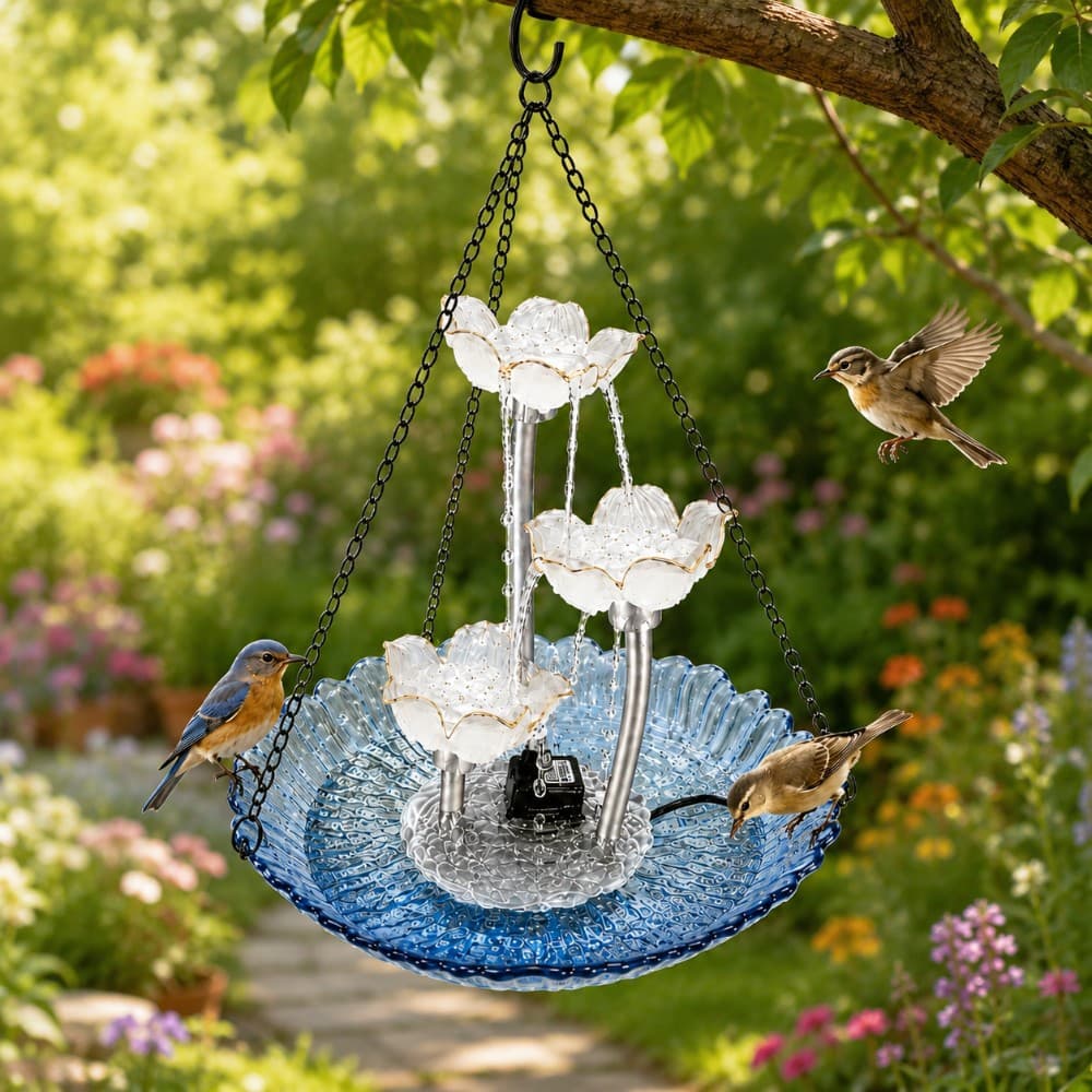 Cross-border Hanging Solar Bird Bath Outdoor Balcony Bird Feeder Solar Hanging Bird Bath