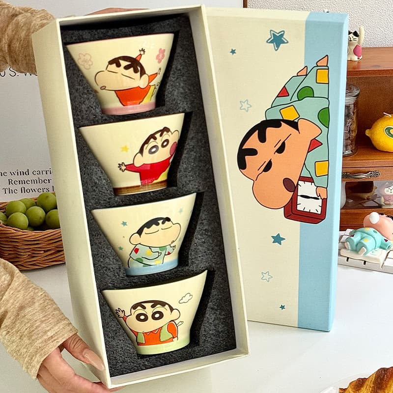 Crayon Shin-chan Ceramic Rice Bowl Kids Eating Bowl Home Personal Use Bowl Child Conical Bowl Tableware Set